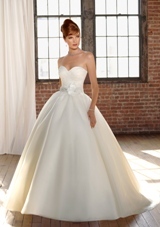 Bridal Dress: Mori Lee Blue Collection: 4808 - Organza with beaded sash 