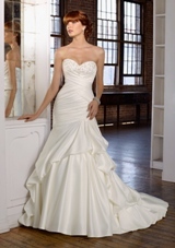 Bridal Dress: Mori Lee Blue Collection: 4809 - Soiree Satin with embroidery  Colors: White/Silver, Ivory/Silver. Sizes Available: 2-28. 