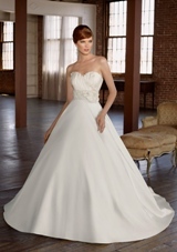 Bridal Dress: Mori Lee Blue Collection: 4811 - Radiant Taffeta With Embroidery  Removable Flower. Colors: White/Silver, Ivory/Silver 