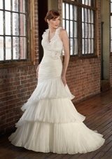 Bridal Dress: Mori Lee Blue Collection: 4815 - Pleated Organza  Removable flower. Colors: White, Ivory. Sizes Available: 2-28. Available in three lengths: 55