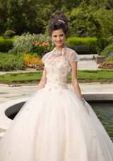 Quinceanera Dress: Quinceanera/Vizcaya: 87062 - TULLE W/THREE DIMENSIONAL FLOWERS  BOLERO JACKET INCLUDED 