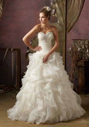 Mori Lee Blue FALL 2012 Collection: 4972 - Crystal Beading on Ruffled Organza