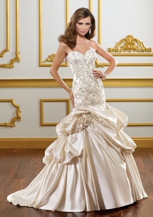 Mori Lee Bridal SPRING 2012 Collection: 1824 - EMBROIDERY ON LUSTROUS SATIN REMOVABLE HANDMADE FLOWERS