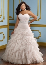 Bridal Dress: Mori Lee Julietta: 3118 - RUFFLED ORGANZA W/REMOVABLE BEADED BELT  Removable beaded belt. Colors Available: White, Ivory, Rosa. Sizes Available: 16W- 32W. Available in three lengths 55