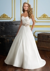 Bridal Dress: Mori Lee Voyage SPRING 2012 Collection: 6726 - LUXE TAFFETA WITH BEADED SASH & REMOVABLE FLOWER  Beaded sash with removable flowers. Colors Available: White, Ivory. Sash comes in matching color to gown and Blush (sold separately as style 74) Sizes Available: 2-28. 