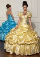 Quinceanera Dress: Quinceanera/Vizcaya: 88003 - METALLIC ORGANZA W/BEADING  Colors Available: Metallic Blue, Metallic Gold. Sizes Available: 0-24.BOLERO JACKET INCLUDED 