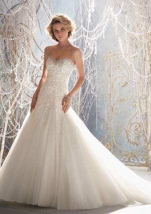 Wedding Dress - Mori Lee Bridal FALL 2013 Collection: 1964 - Delicate Alencon Lace Appliques on Net Edged with Crystal Beading | MoriLee Bridal Gown