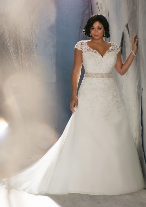 Wedding Dress - Mori Lee Julietta FALL 2013 Collection: 3144 - Delicately Beaded Alencon Lace on Net with Crystal Beaded Waistband | PlusSize Bridal Gown