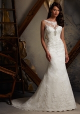 Bridal Dress: Mori Lee Blue SPRING 2013 Collection: 5109 - Beaded Venice lace Appliques on Chantilly Lace 