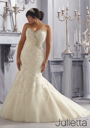 Wedding Dress - Mori Lee Julietta FALL 2014 Collection: 3165 - Crystal Beaded Embroidery and Appliqués on Net with Satin Accent | PlusSize Bridal Gown