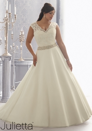 Wedding Dress - Mori Lee Julietta FALL 2014 Collection: 3166 - Embroidered Lace on Organza Trimmed with Crystal Beading | PlusSize Bridal Gown