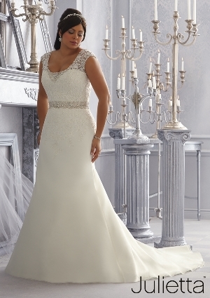 Wedding Dress - Mori Lee Julietta FALL 2014 Collection: 3168 - Crystal Beaded Embroidery Edges the Lace Appliqués on Organza | PlusSize Bridal Gown