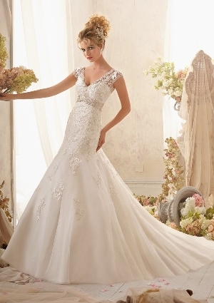 Wedding Dress - Mori Lee Bridal SPRING 2014 Collection: 2622 - Delicate Embroidered Appliqués on Net, Edged with Crystal Beading | MoriLee Bridal Gown