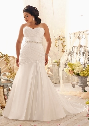Wedding Dress - Mori Lee Julietta SPRING 2014 Collection: 3154 - Asymmetrically Draped Soft Satin with Crystal Beaded Tie Sash | PlusSize Bridal Gown