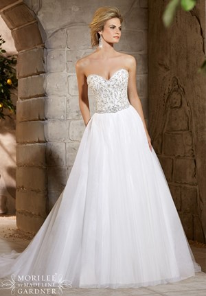 Wedding Dress - Mori Lee Bridal FALL 2015 Collection: 2775 - Diamante and Crystal Beading Decorates the Alencon Lace Bodice Onto the Soft Net Skirt | MoriLee Bridal Gown