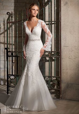 Wedding Dress - Mori Lee Bridal SPRING 2015 Collection: 2701 - VENICE LACE APPLIQUES ON NET WITH DIAMANTE BEADED TRIM | MoriLee Bridal Gown