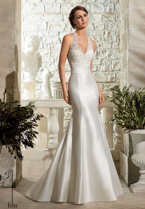 Mori Lee Blue SPRING 2015 Collection: 5311 - LARISSA SATIN WITH CRYSTAL BEADING ON ALENCON LACE 