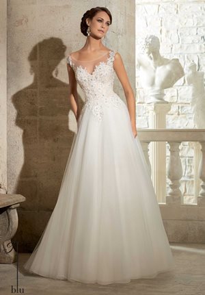 Wedding Dress - Mori Lee Blue SPRING 2015 Collection: 5317 - CRYSTAL BEADING ON EMRBOIDERED APPLIQUES ONTO THE TULLE BALL GOWN | MoriLee Bridal Gown