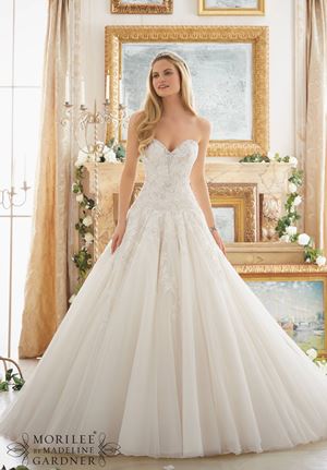 Wedding Dress - Mori Lee Bridal FALL 2016 Collection: 2877 - Rose Patterned Embroidery with Crystal Beading on Tulle Ball Gown | MoriLee Bridal Gown