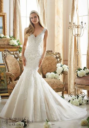Wedding Dress - Mori Lee Bridal FALL 2016 Collection: 2878 - Contoured Straps with Diamante Beading on Net with Alencon Lace Appliques | MoriLee Bridal Gown