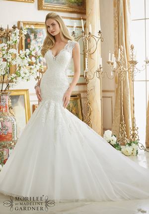 Wedding Dress - Mori Lee Bridal FALL 2016 Collection: 2882 - Frosted Beading on Embroidered Lace Appliques onto Tulle | MoriLee Bridal Gown