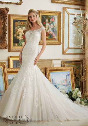 Wedding Dress - Mori Lee Bridal FALL 2016 Collection: 2891 - Crystal Beaded Neckline Meets Embroidered Appliques on Tulle | MoriLee Bridal Gown