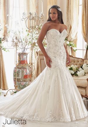 Wedding Dress - Mori Lee Julietta FALL 2016 Collection: 3205 - Crystallized Embroidery on Tulle with Scalloped Hemline  | PlusSize Bridal Gown