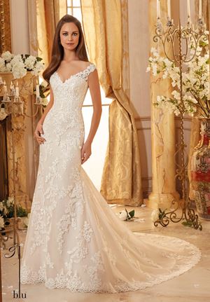 Wedding Dress - Mori Lee Blue FALL 2016 Collection: 5471 - Classic Embroidered Lace on Soft Tulle with Scalloped Hemline | MoriLee Bridal Gown