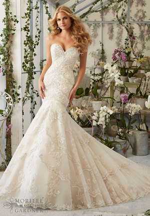 Wedding Dress - Mori Lee Bridal SPRING 2016 Collection: 2801 - Embroidered Appliques and Edging with Crystal Beading on Tulle | MoriLee Bridal Gown
