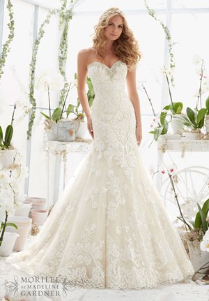 Wedding Dress - Mori Lee Bridal SPRING 2016 Collection: 2817 - Crystal Moonstone Beading Trims the Tulle Gown with Embroidered Appliqués and Scalloped Hemline | MoriLee Bridal Gown