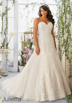Wedding Dress - Mori Lee Julietta SPRING 2016 Collection: 3196 - Embroidered Lace Appliqués and Scalloped Hemline with Crystal Beading on Net | PlusSize Bridal Gown