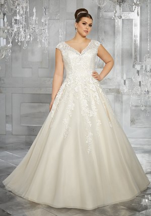 Wedding Dress - Mori Lee Julietta FALL 2017 Collection: 3228 - Moiselle - Frosted, Embroidered Appliqués on a Tulle Ball Gown | PlusSize Bridal Gown