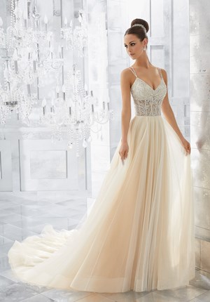 Wedding Dress - Mori Lee Blue FALL 2017 Collection: 5565 - Misty - Crystal and Diamanté Beaded Bodice on Silky Net Soft Ball Gown (Matching Satin Bodice Lining Included) | MoriLee Bridal Gown