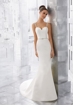 Wedding Dress - Mori Lee Blue FALL 2017 Collection: 5569 - Milena - Duchess Satin with Crystal Beaded Straps and Back Detail with Removable Diamanté Beaded Belt (Belt Also Sold Separately as Style #11266) | MoriLee Bridal Gown