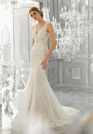 Wedding Dress - Mori Lee Bridal FALL 2017 Collection: 8180 - Mysteria - Crystal Beaded, Embroidered Appliqués on Net Over Chantilly Lace and Sequined Tulle (Matching Satin Bodice Lining Included) | MoriLee Bridal Gown