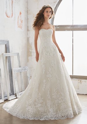 Wedding Dress - Mori Lee Blue SPRING 2017 Collection: 5502 - Mariposa - Alençon Lace Appliqués on Net with Scalloped Hemline | MoriLee Bridal Gown