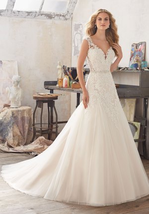 Wedding Dress - Mori Lee Bridal SPRING 2017 Collection: 8117 - Marciana - Crystal Beaded Alençon Lace Appliqués on Soft Tulle with Beaded Waistline | MoriLee Bridal Gown