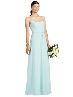 Special Occasion Dress - 1500 Series Bridesmaids SPRING 2020 - 1525 - Spaghetti Strap Chiffon Gown with Jeweled Skinny Sash | Dessy Prom Gown
