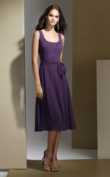 Bridesmaids Dress: Dessy Bridesmaid Style - 2722  Tea-length Nu-Georgette dress. Scoop neckline has delicate shirring. Nu-Georgette belt always matches dress. 