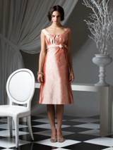 Evening Dress: Dessy Bridesmaid Style - 2759  Tea-length scoop neck Silk Shantung dress with shirring at bodice and bow detail at empire waist. A-line skirt. Also available full-length as style 2765.Fabric: Silk Shantung 