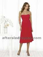 Prom Dress: Aftersix Bridesmaid Style - 6510  Tea-length strapless empire waist dress with shirred sash and vertical shirring at bodice, waist front and back. Bow detail at back waist. 