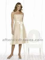 Prom Dress: Aftersix Bridesmaid Style - 6512  Tea-length organdy dress with slight drop waist and matching wide ribbon belt. 