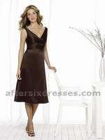 Prom Dress: Aftersix Bridesmaid Style - 6513  Tea-length renaissance dress with wrap bodice and draped v-neckline. Bow at back waist. 