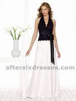 Prom Dress: Aftersix Bridesmaid Style - 6514  Full-length gown with lace halter bodice and full a-line duchess skirt. Duchess sash at waist always matches lace top. 