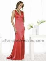 Prom Dress: Aftersix Bridesmaid Style - 6515  Full-length v-neck stretch charmeuse dress with empire waist and straps at back. 