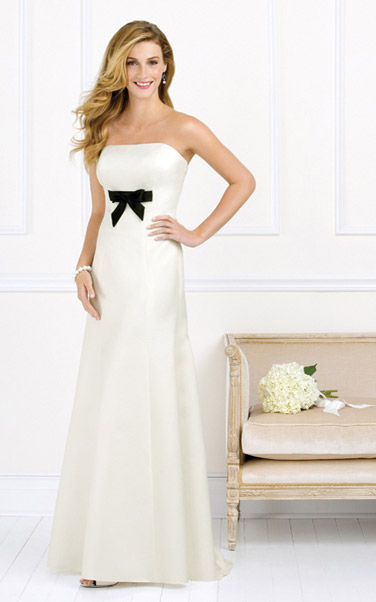 Mother of the Bride Dress: Aftersix Bridesmaid Style - 6527  Full-length strapless Duchess dress with inset bow detail at front bodice. 