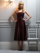 Evening Dress: Aftersix Bridesmaid Style - 6542  Tea-length strapless Organdy dress w/ matching wide ribbon trim at empire waist and bow at back. 
