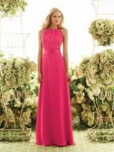 Bridesmaids Dress: Aftersix Bridesmaid Style - 6548  Full-length Chiffon dress with contrasting or matching Matte Satin sash and detail at shirred halter neckline.Fabric: Chiffon 