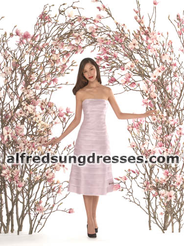 Evening Dress: AlfredSung Style - D330  Tea-length strapless tiered Organdy dress. (Sizes available 0-28, and 0-28 Extra Length. Optional spaghetti straps included.)Fabric: Organdy 
