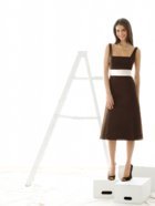 Evening Dress: AlfredSung Style - D408  Tea-length Duchess dress w/ square neck and wide sash w/ bow at back.Fabric: Duchess Satin 